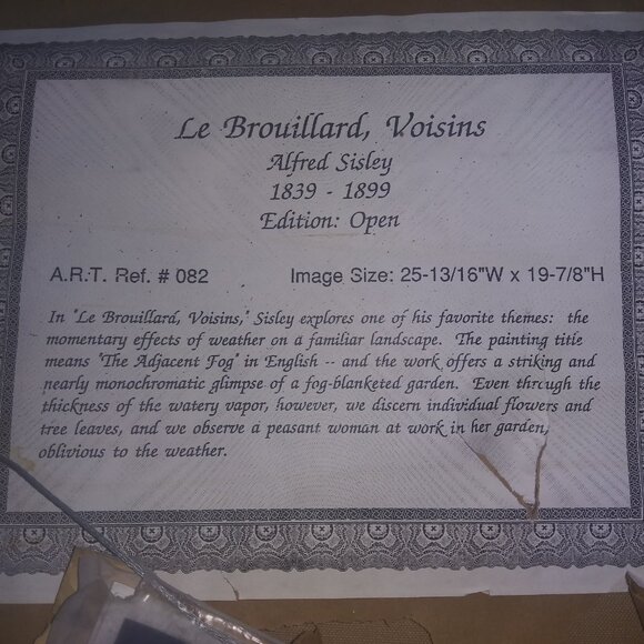 Alfred Sisley Le Brouillard Voisins Framed Painting 1974 Artagraph Edition 25x19 - Picture 10 of 13